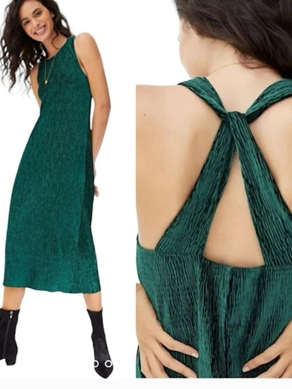 Anthropologie Maeve Adrienne Twist-Back deep Green Velvet Midi Dress XS holiday